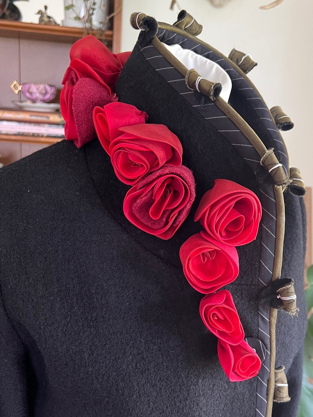 CoVelo Clothing Black Women's Wool Jacket with Red Floral Rose Accents M - Picture 12 of 16